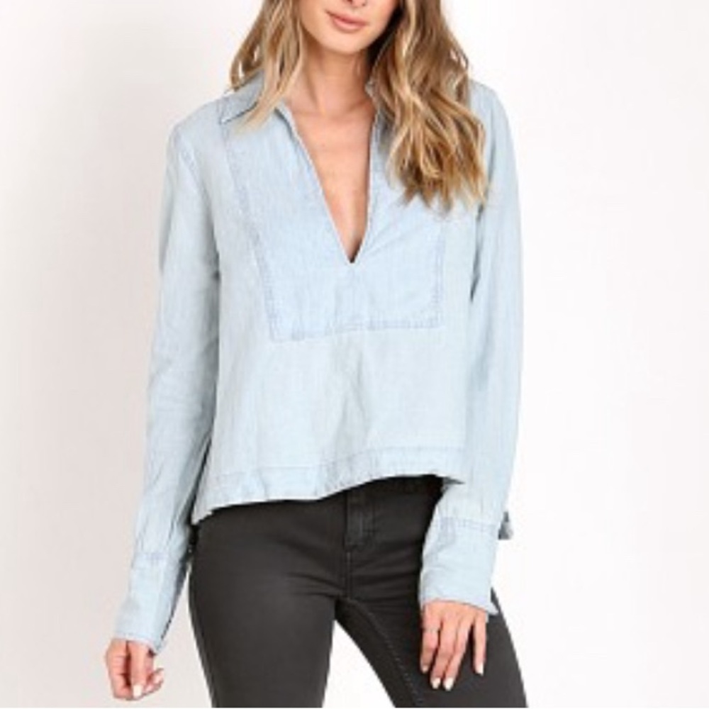 Free People Ready Or Not Chambray Pop Over - Women’s XS
